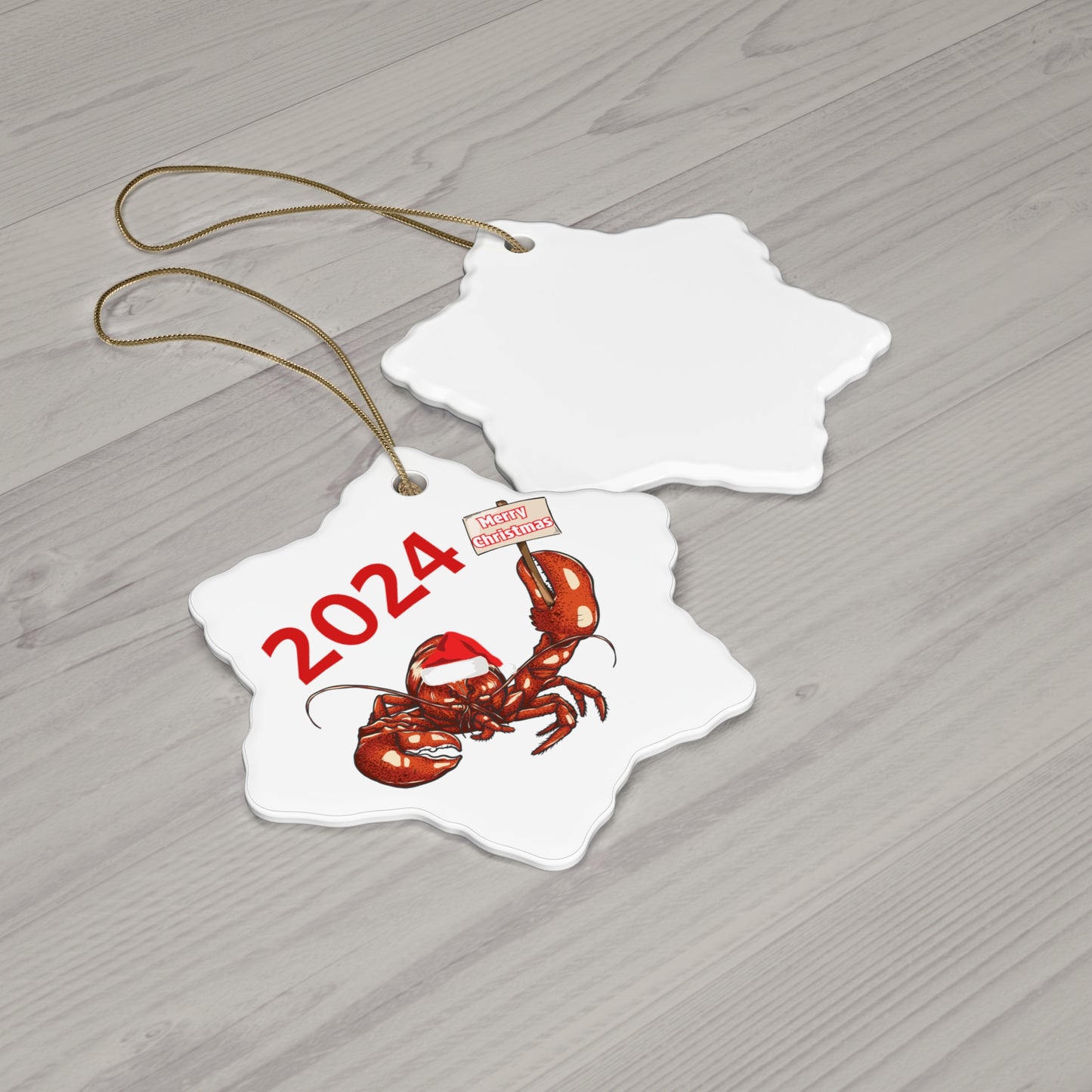 Christmas Lobster Ornament - Ceramic