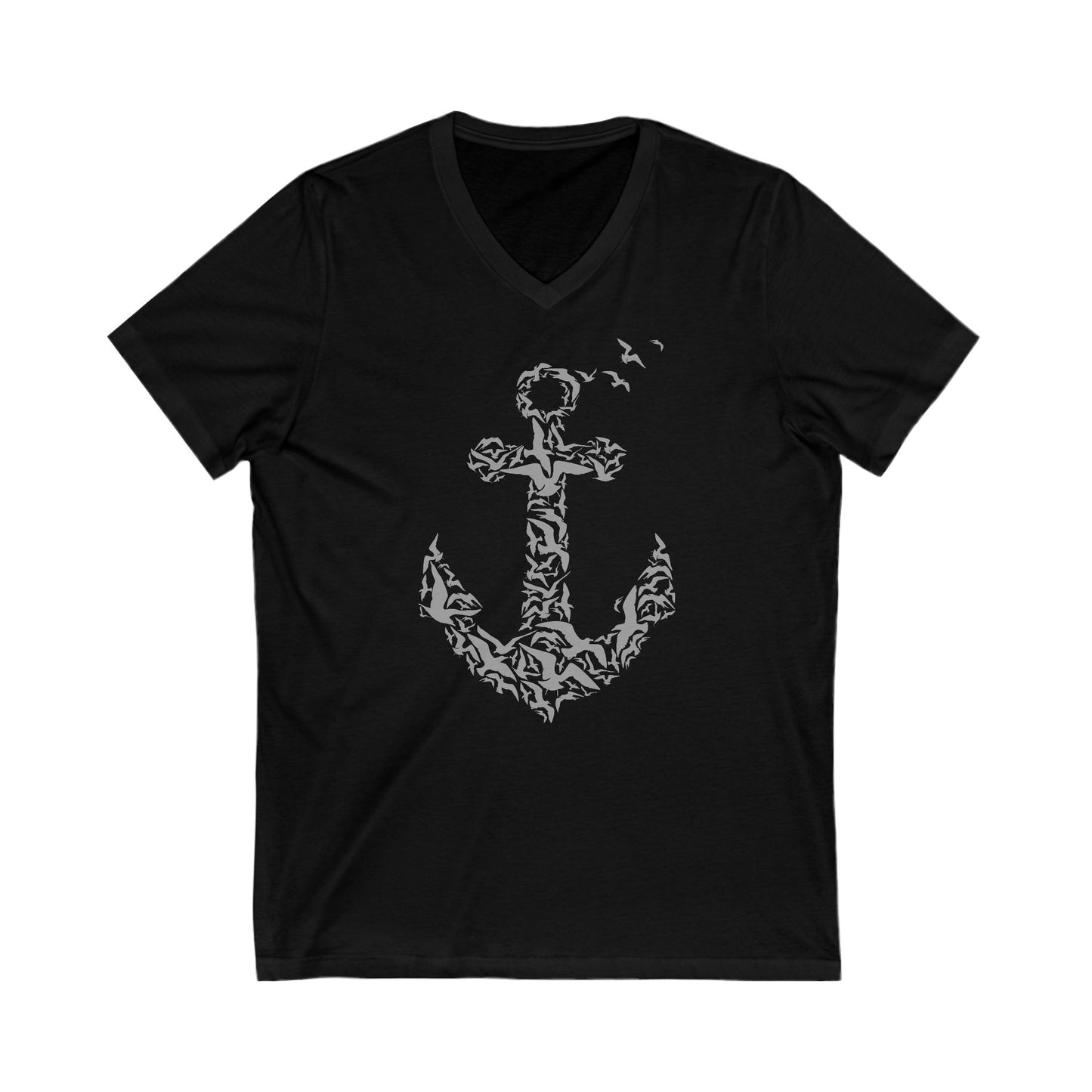 Nautical Anchor V-Neck Tee, Women's Sailor Shirt, Navy Blue Graphic Top, Beach Summer Fashion, Coastal Unisex Jersey Tshirt, Vintage Style