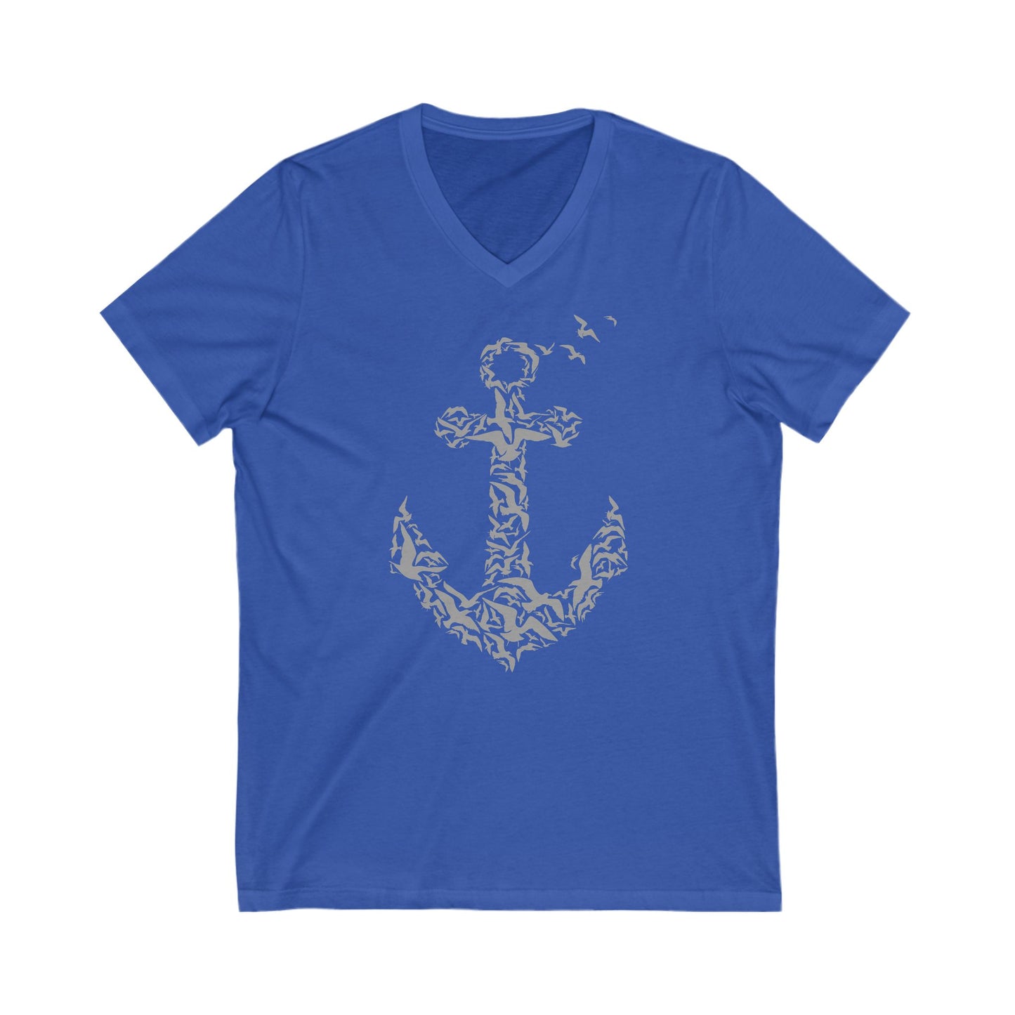 Nautical Anchor V-Neck Tee, Women's Sailor Shirt, Navy Blue Graphic Top, Beach Summer Fashion, Coastal Unisex Jersey Tshirt, Vintage Style