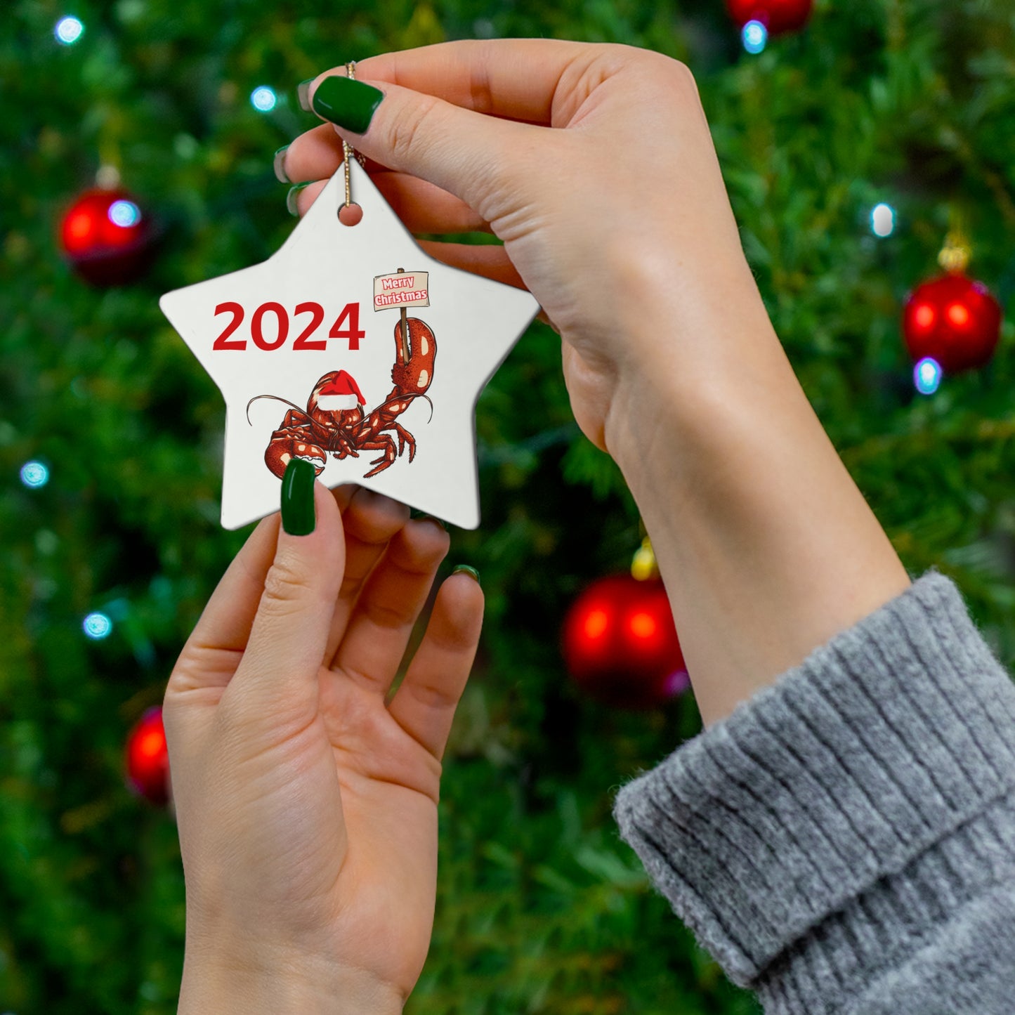 Christmas Lobster Ornament - Ceramic