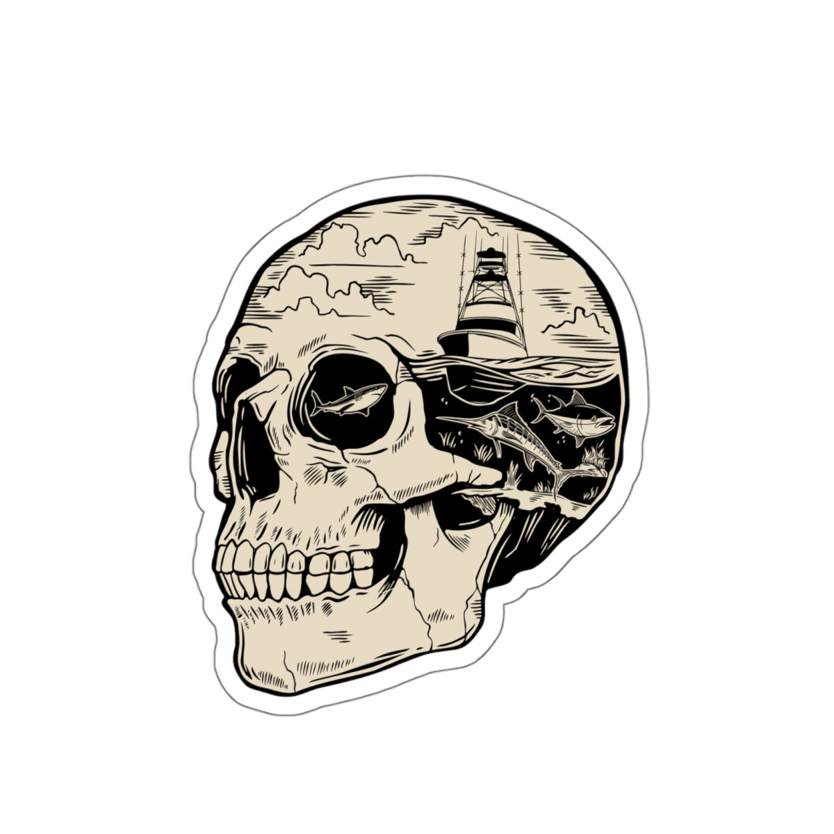 Fishing Die-Cut Sticker - Fishing on the Brain Design